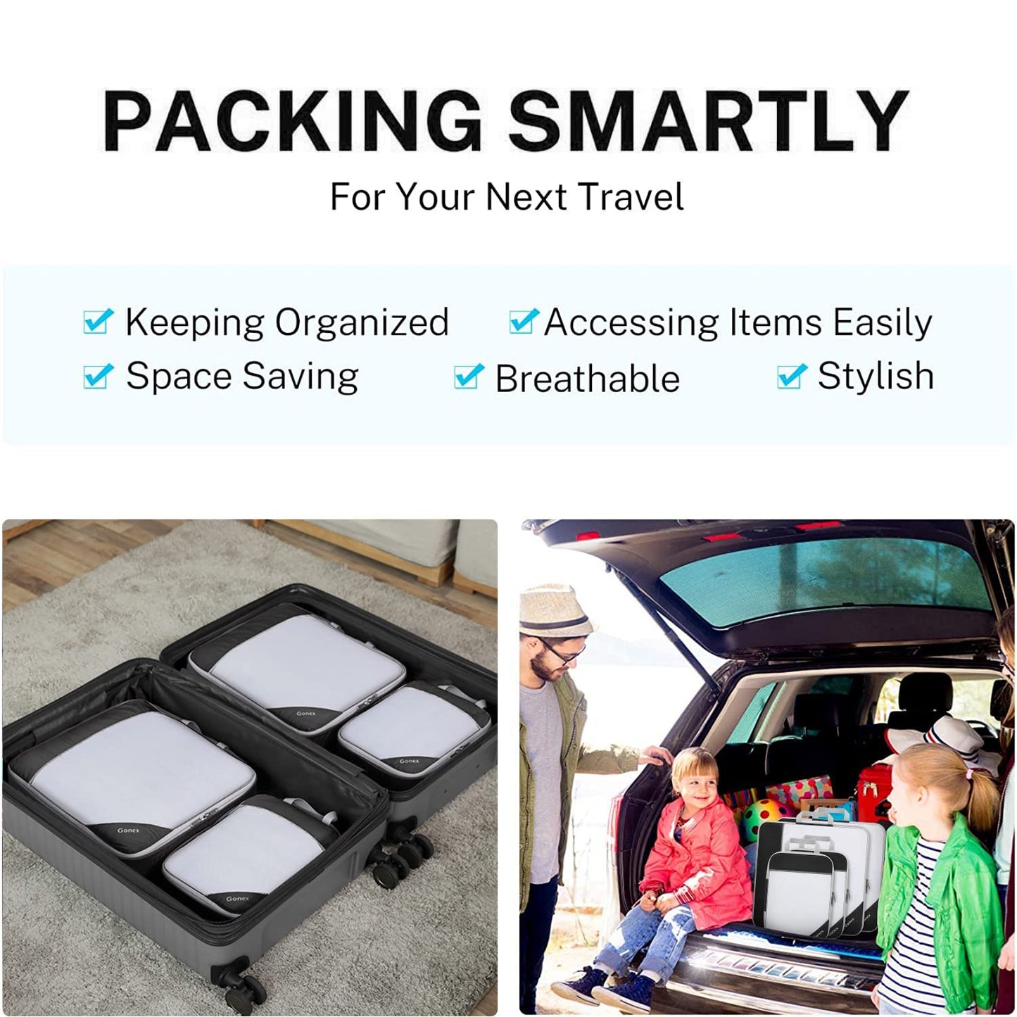 Compression Packing Cubes, Gonex Extensible Storage Mesh Bags Organizers