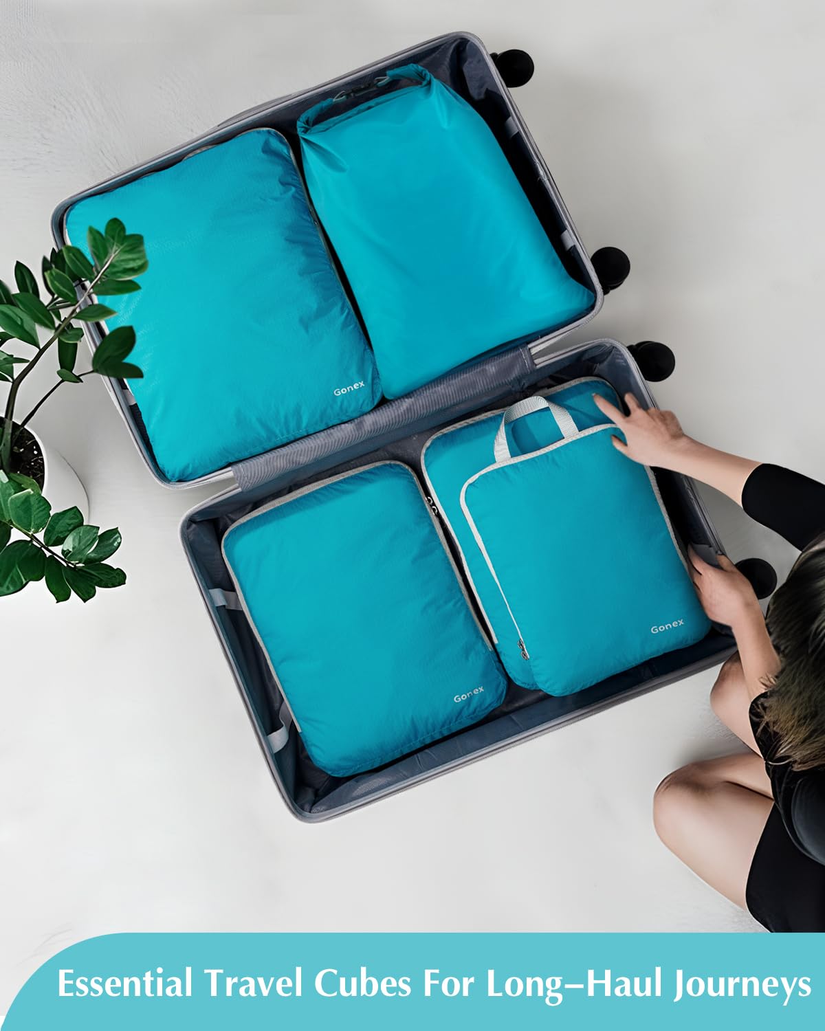 Gonex 5 Set Compression Packing Cubes, Expandable Travel Luggage Organizers with Laundry Bag