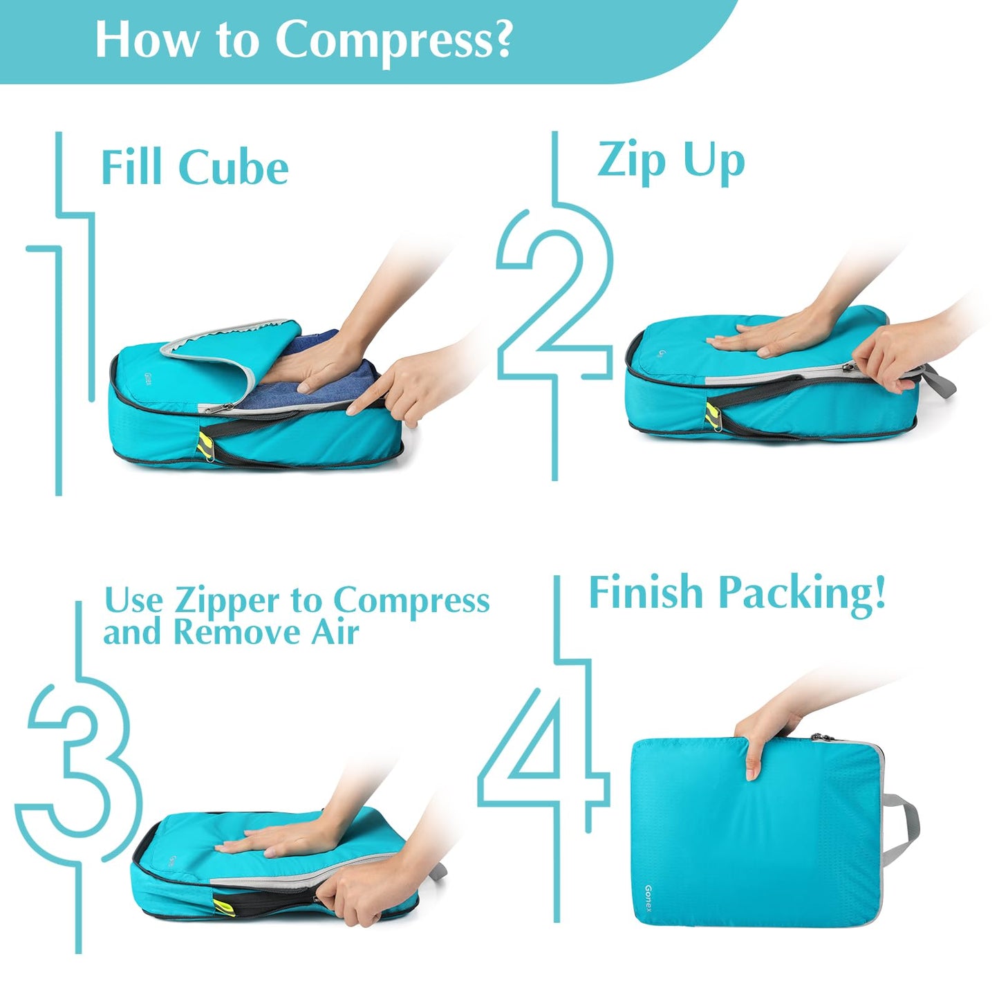 Gonex 6 Pcs Compression Packing Cubes with Shoe Bag, Clear Toiletry Bag