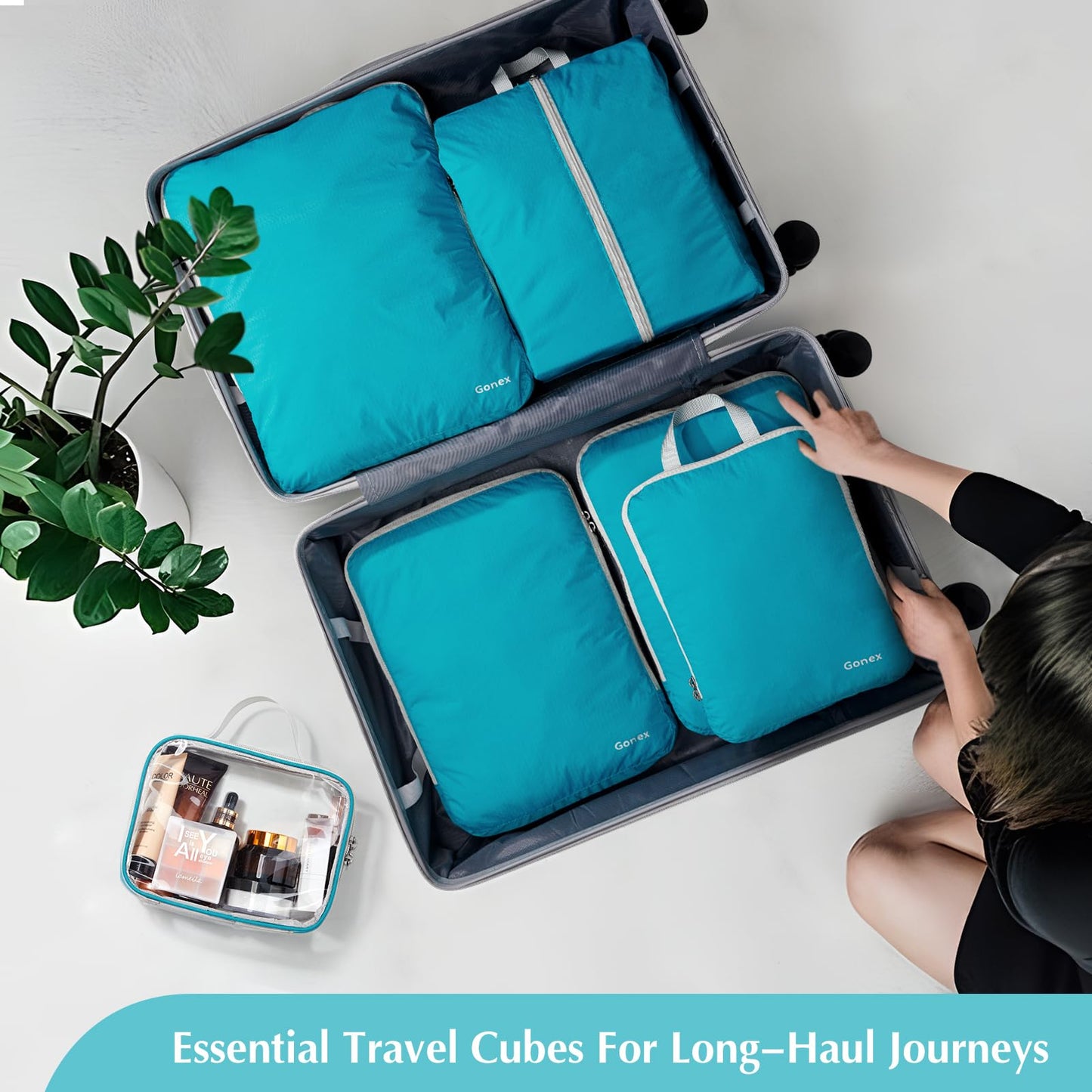 Gonex 6 Pcs Compression Packing Cubes with Shoe Bag, Clear Toiletry Bag