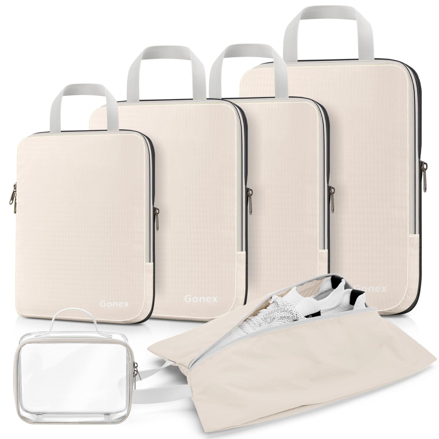 Gonex 6 Pcs Compression Packing Cubes with Shoe Bag, Clear Toiletry Bag