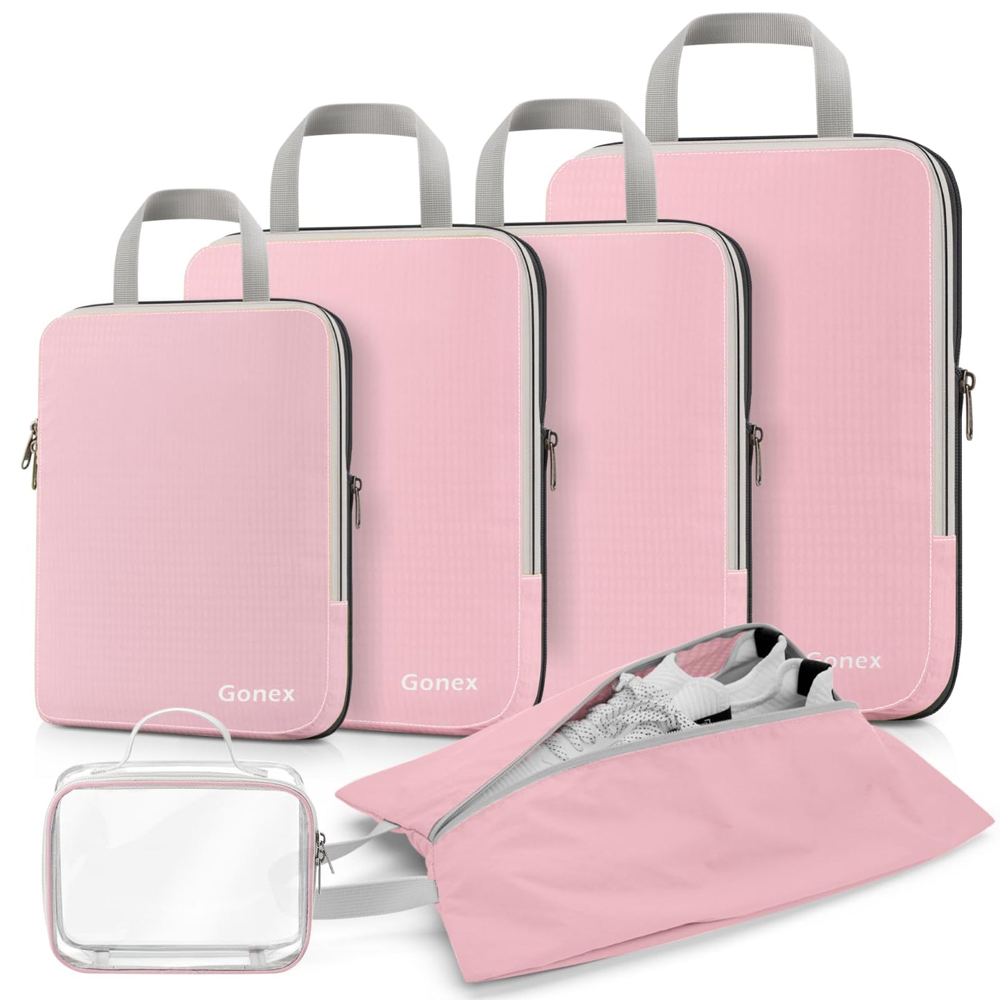 Gonex 6 Pcs Compression Packing Cubes with Shoe Bag, Clear Toiletry Bag