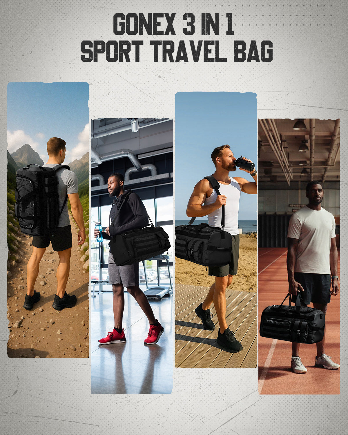 Gonex Travel Duffel Bag for Men, 3 in 1 Gym Bag Backpack with Shoes Compartment for Sports Weekender Workout