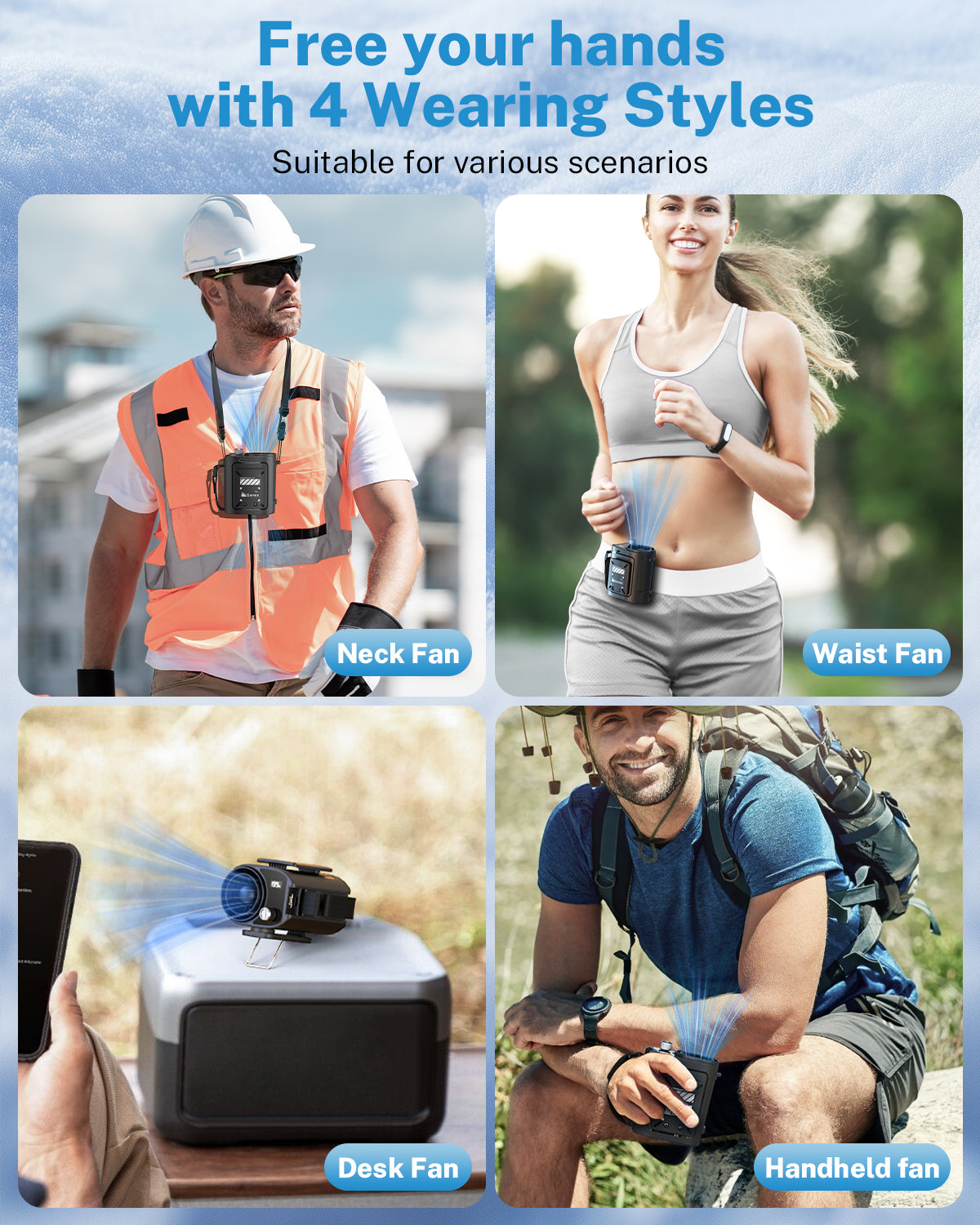 Gonex 10000mAh Portable Waist Fan, Rechargeable Hands-Free Neck Fan with 13500RPM, 199 Speeds, LED Display, Flashlight, Belt Clip for Outdoor, Office, Travel