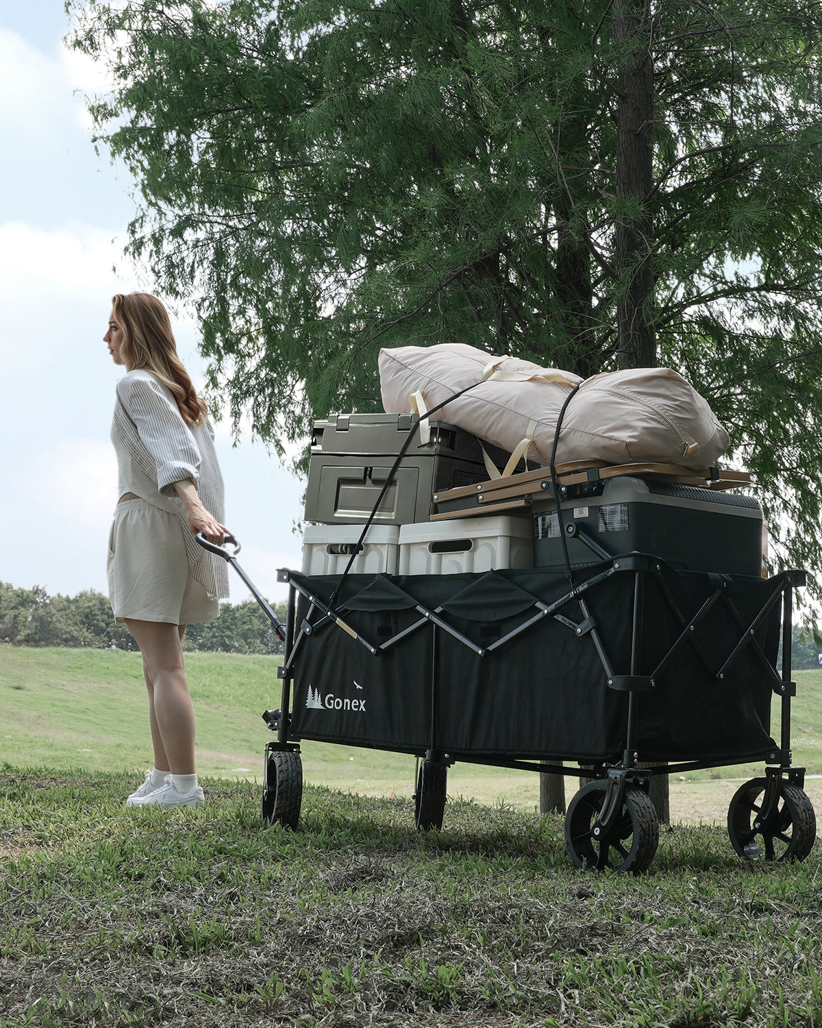 Gonex Collapsible Folding Wagon, 48"L 440lbs Heavy Duty Utility Garden Cart