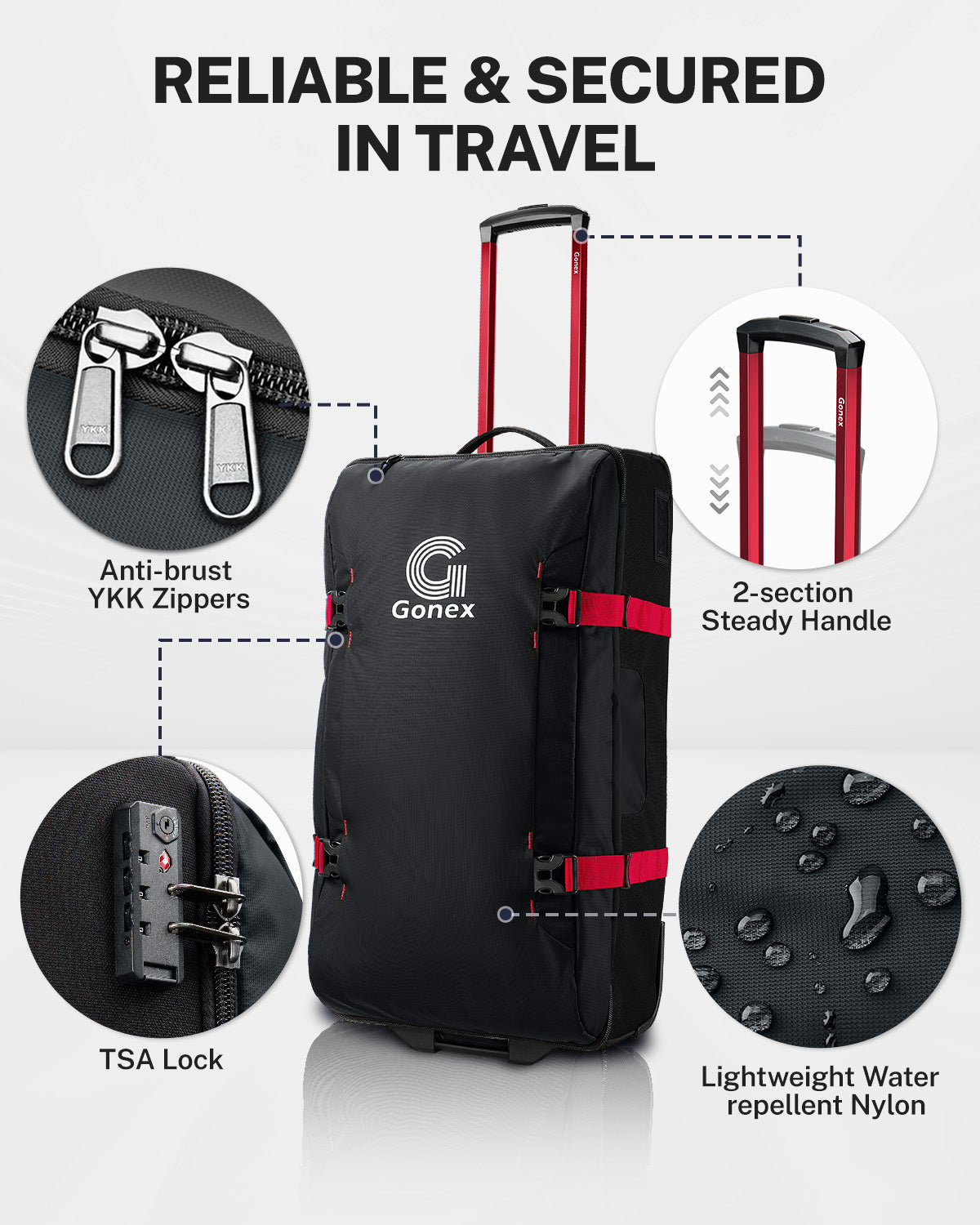 Gonex 30-Inch Large Rolling Duffel Bag with Wheels, Water Repellent Lightweight Wheeled Duffle Luggage for Travel