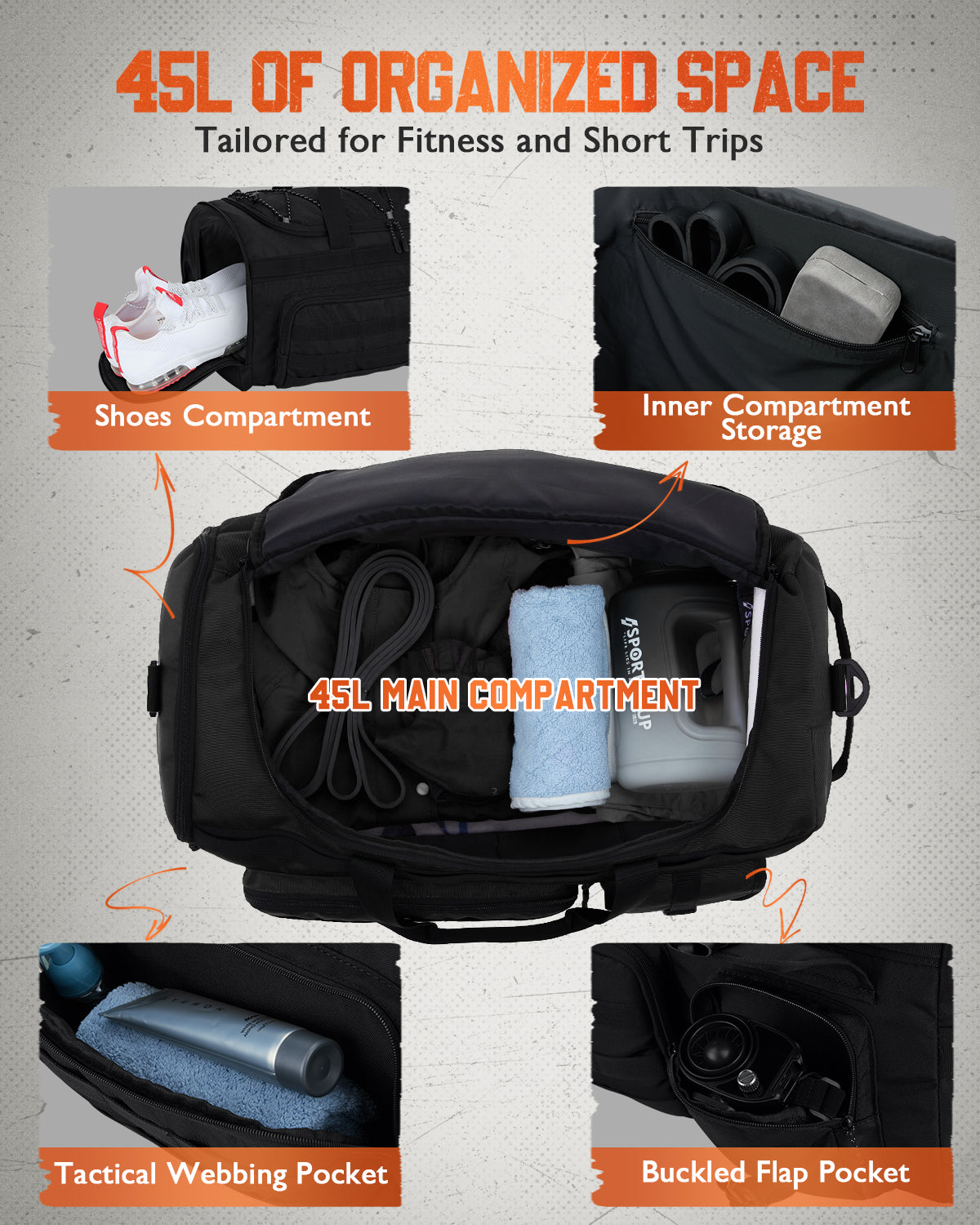Gonex Travel Duffel Bag for Men, 3 in 1 Gym Bag Backpack with Shoes Compartment for Sports Weekender Workout