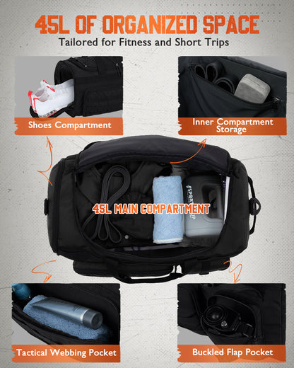 Gonex Travel Duffel Bag for Men, 3 in 1 Gym Bag Backpack with Shoes Compartment for Sports Weekender Workout