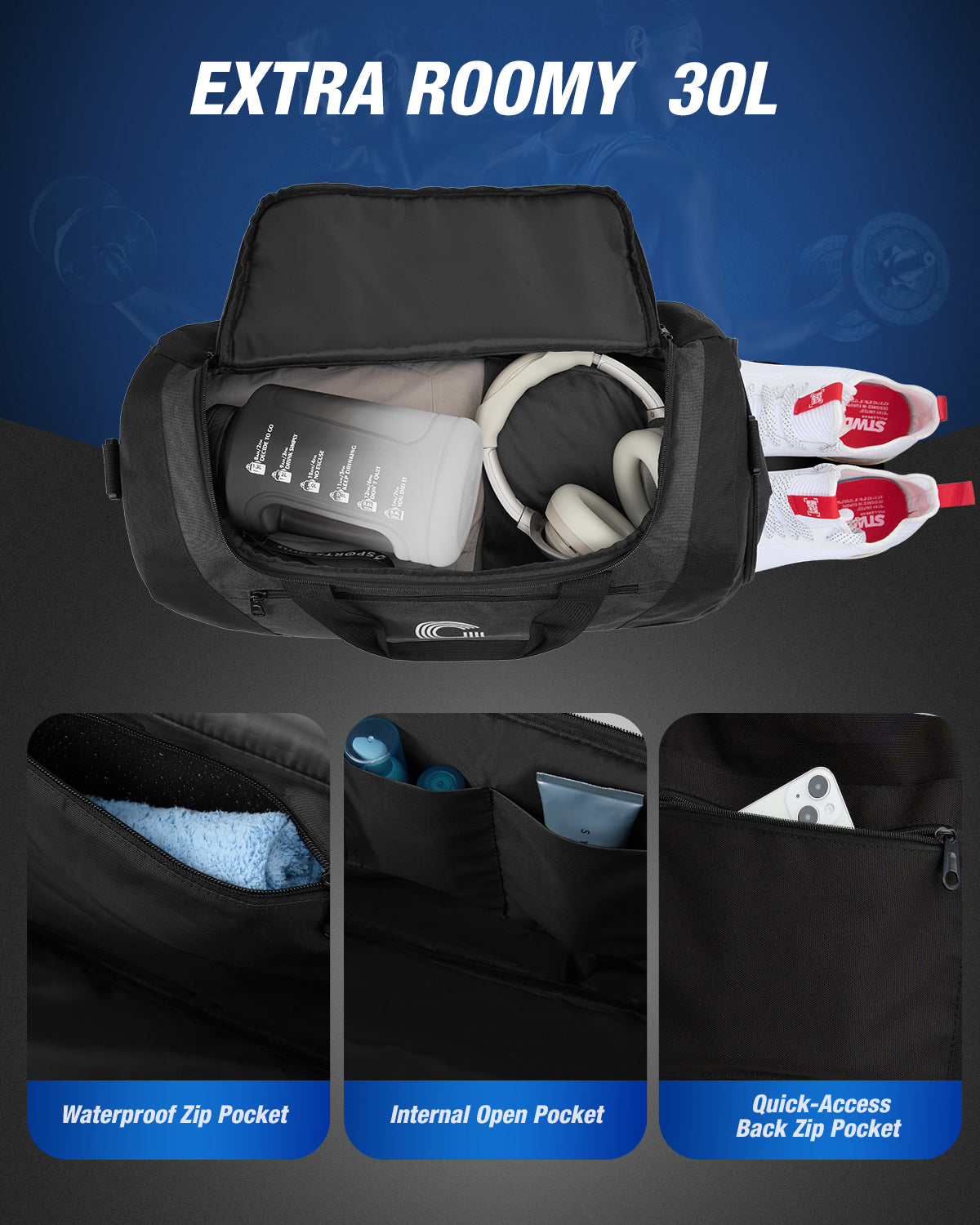 Gonex Gym Bag for Men Women, Water-Resistant Sports Duffel Bag with Shoe Compartment & Wet Pocket