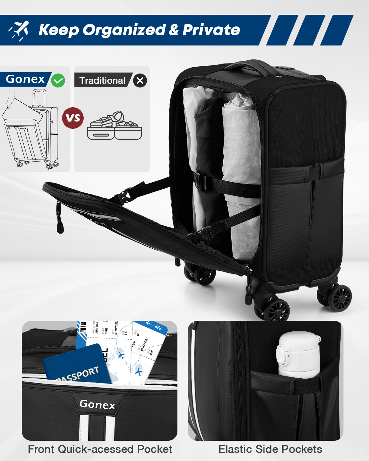 Gonex 14" Underseat Carry On Luggage with 4 Spinner Wheels