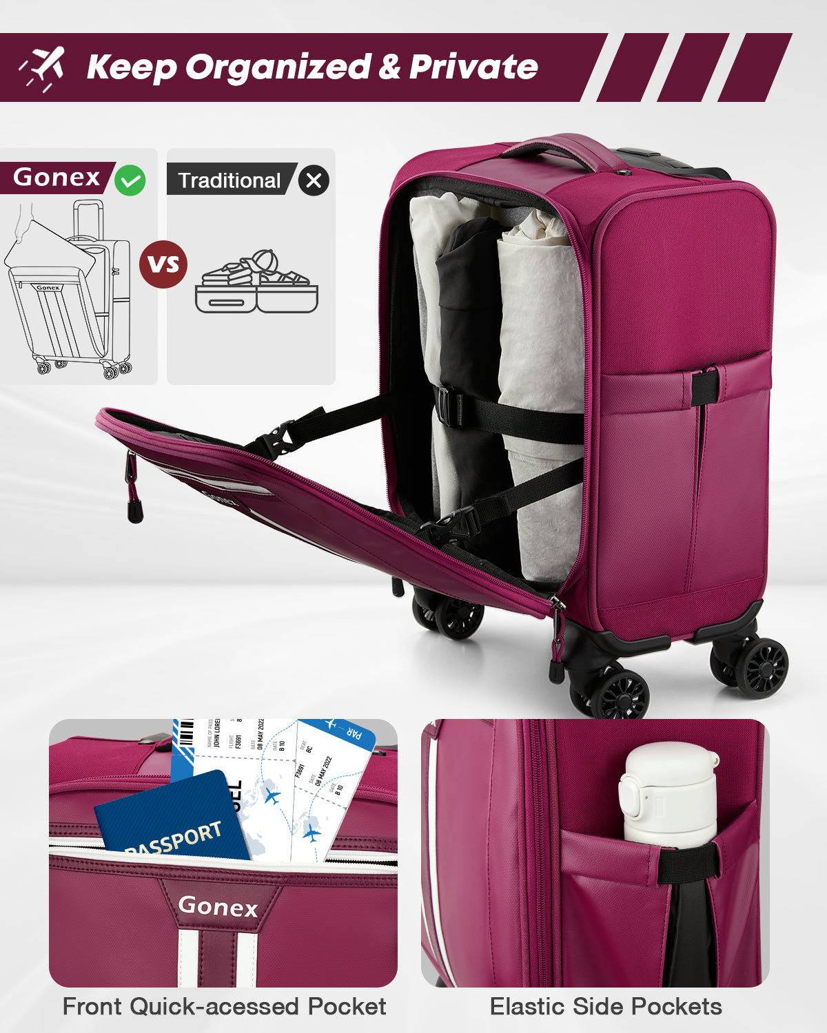 Gonex 14" Underseat Carry On Luggage with 4 Spinner Wheels
