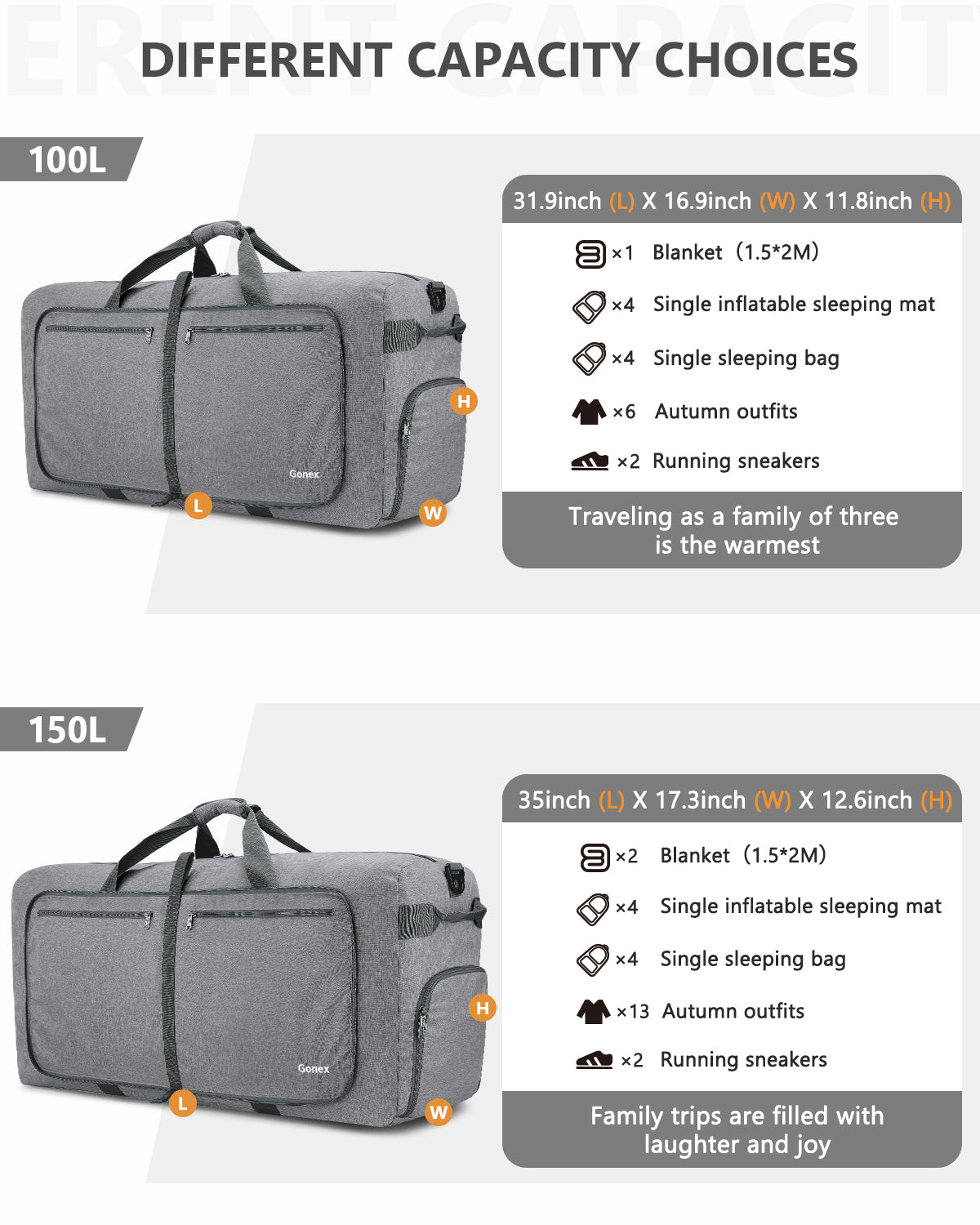 Gonex Large Foldable Travel Duffle Bag 100L, Water-Resistant Weekend Overnight Duffel Gym Bag with Shoes Compartment for Men Women