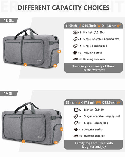 Gonex Large Foldable Travel Duffle Bag 100L, Water-Resistant Weekend Overnight Duffel Gym Bag with Shoes Compartment for Men Women