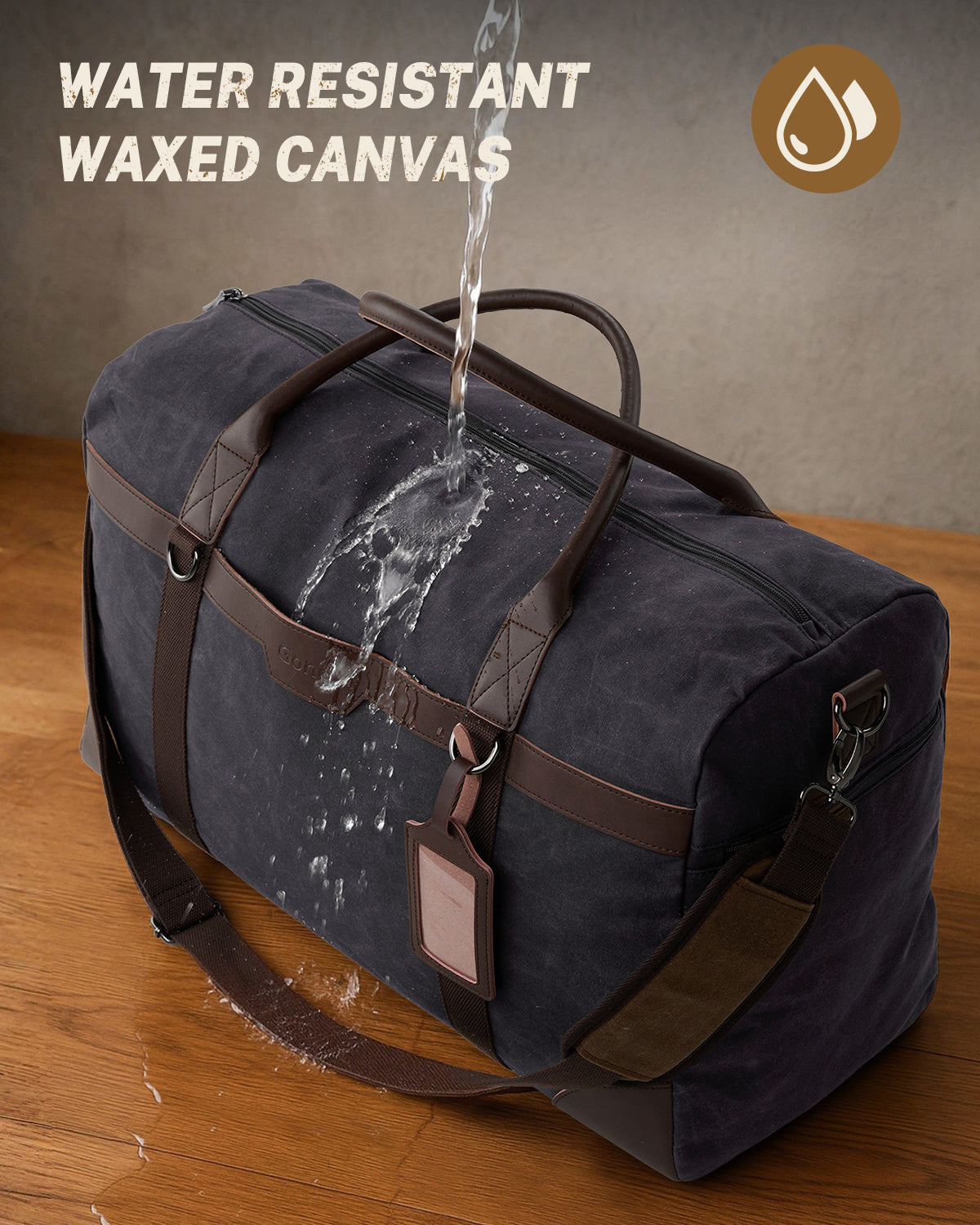 Gonex Waxed Canvas Duffle Bag, Water-Resistant Travel Duffel, Vintage Overnight Weekender Bag with Shoes Compartment for Men & Women