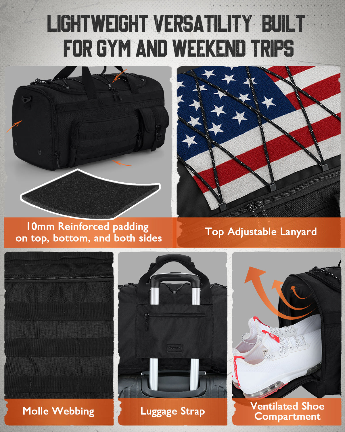 Gonex Travel Duffel Bag for Men, 3 in 1 Gym Bag Backpack with Shoes Compartment for Sports Weekender Workout