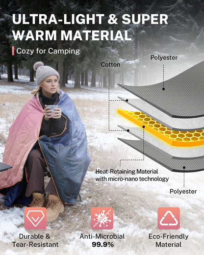 Gonex Puffy Camping Blanket, Ultralight Packable Wearable Blanket Down Alternative Quilt with Snap Buttons for Outdoor, Travel, Picnic, 79" x 55"