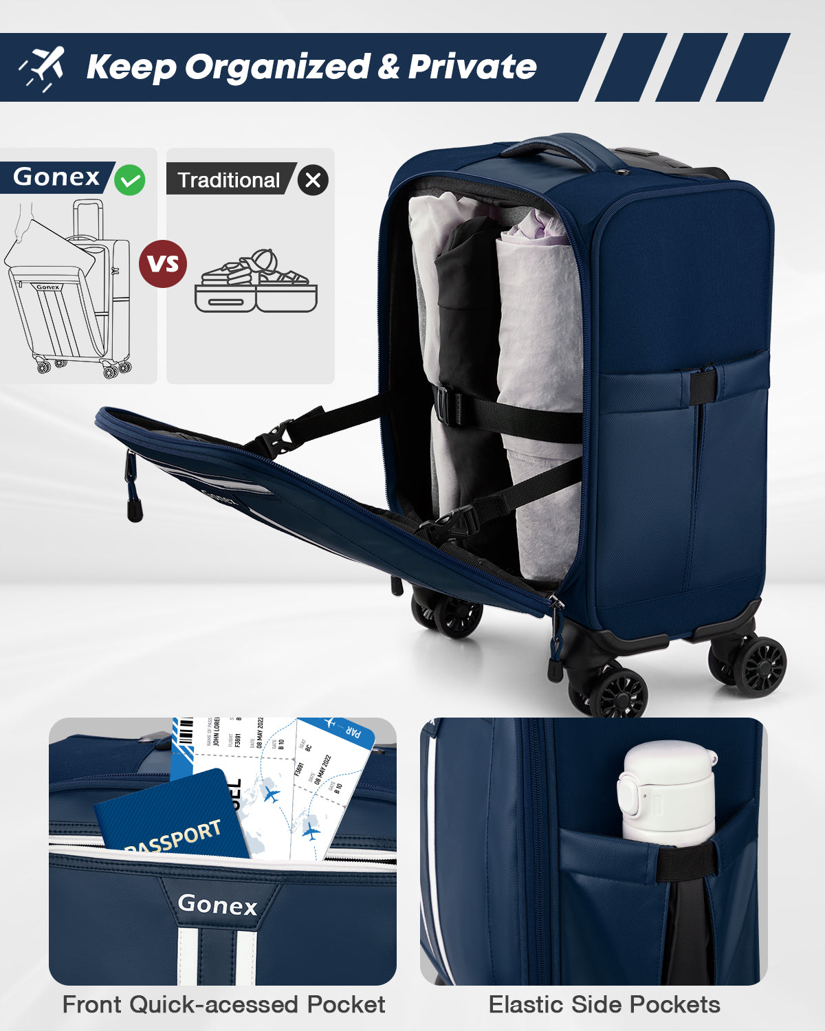Gonex 14" Underseat Carry On Luggage with 4 Spinner Wheels