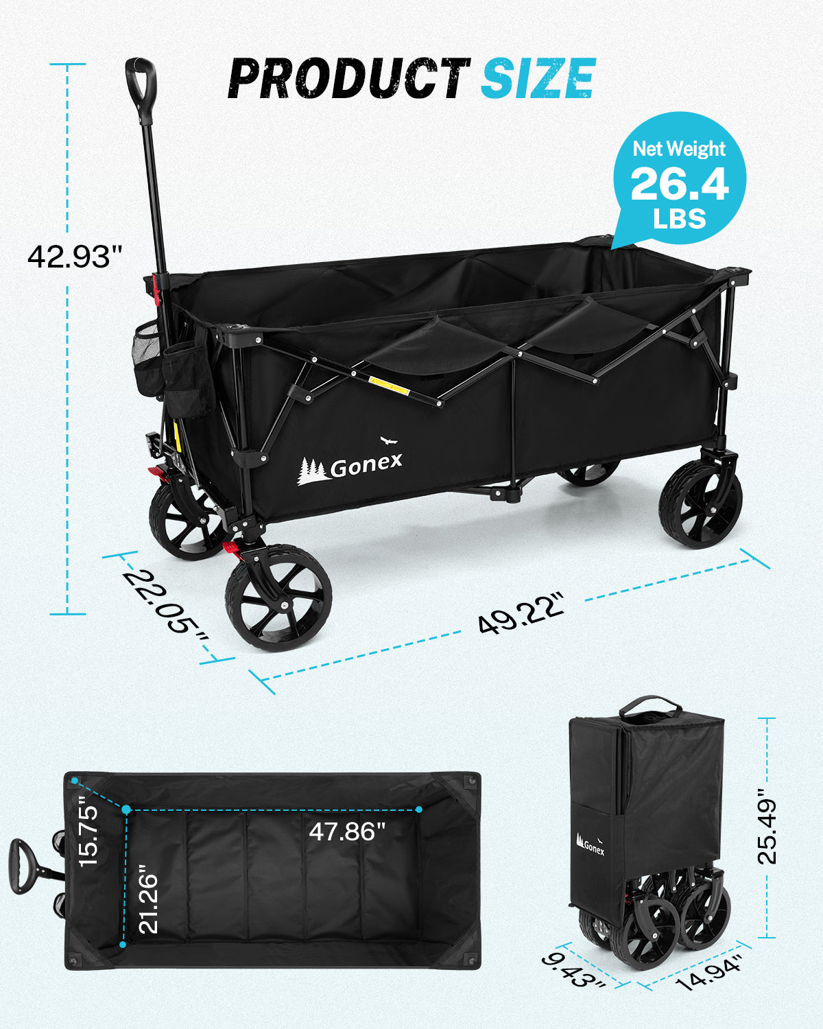 Gonex Collapsible Folding Wagon, 48"L 440lbs Heavy Duty Utility Garden Cart