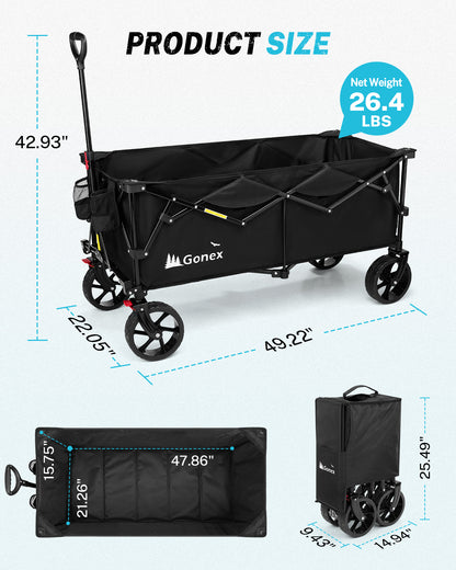 Gonex Collapsible Folding Wagon, 48"L 440lbs Heavy Duty Utility Garden Cart