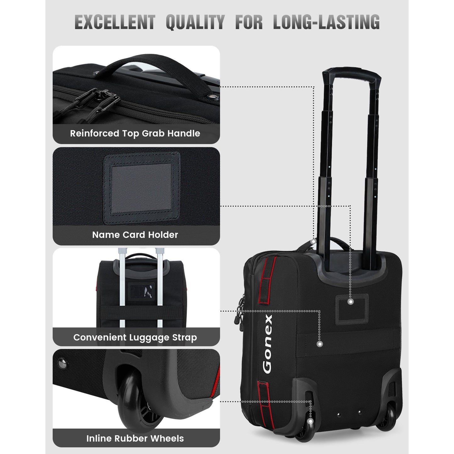 Gonex 16" Softside Carry On Luggage with Wheels, Water Repellent Rolling Underseater Suitcase