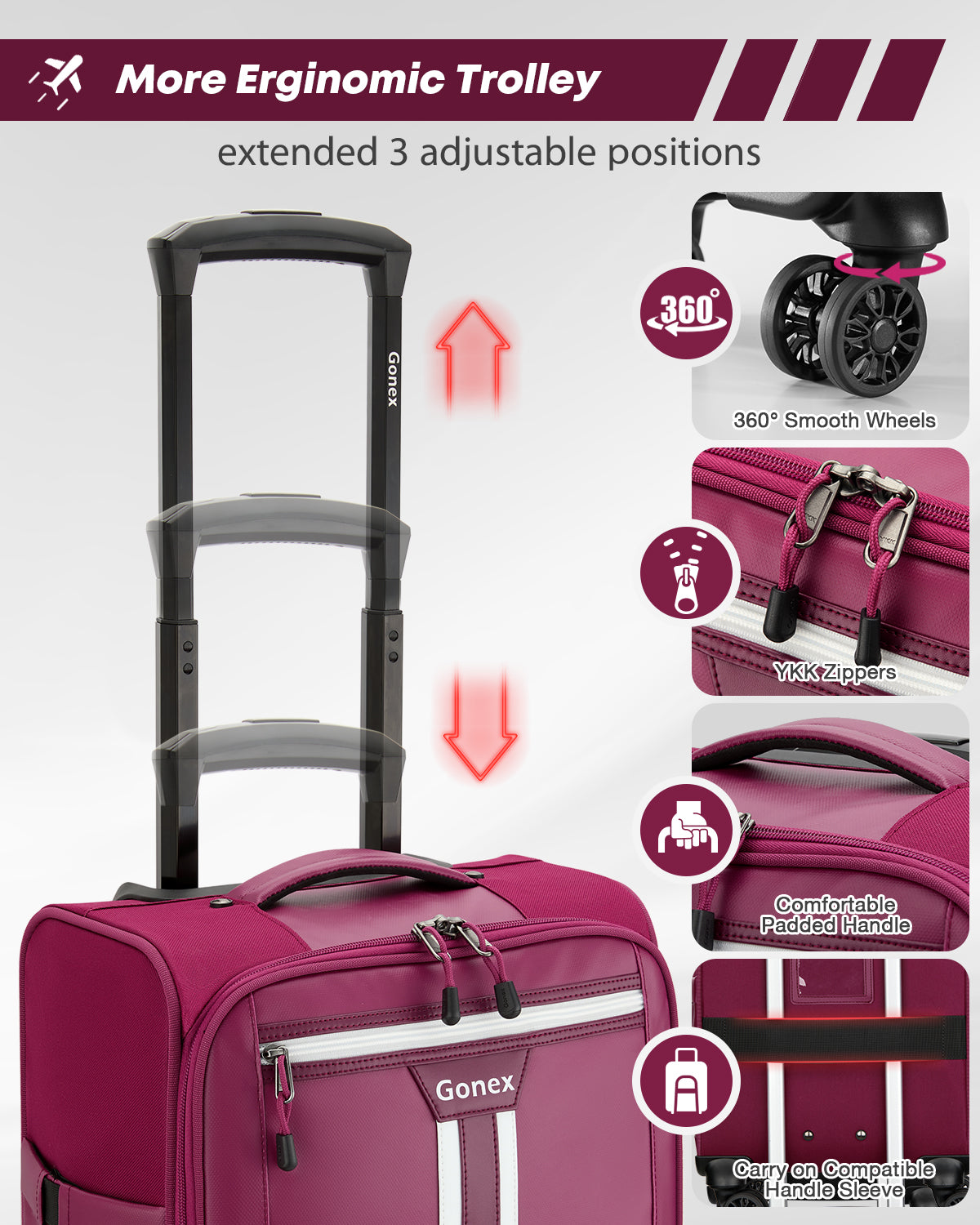 Gonex 14" Underseat Carry On Luggage with 4 Spinner Wheels