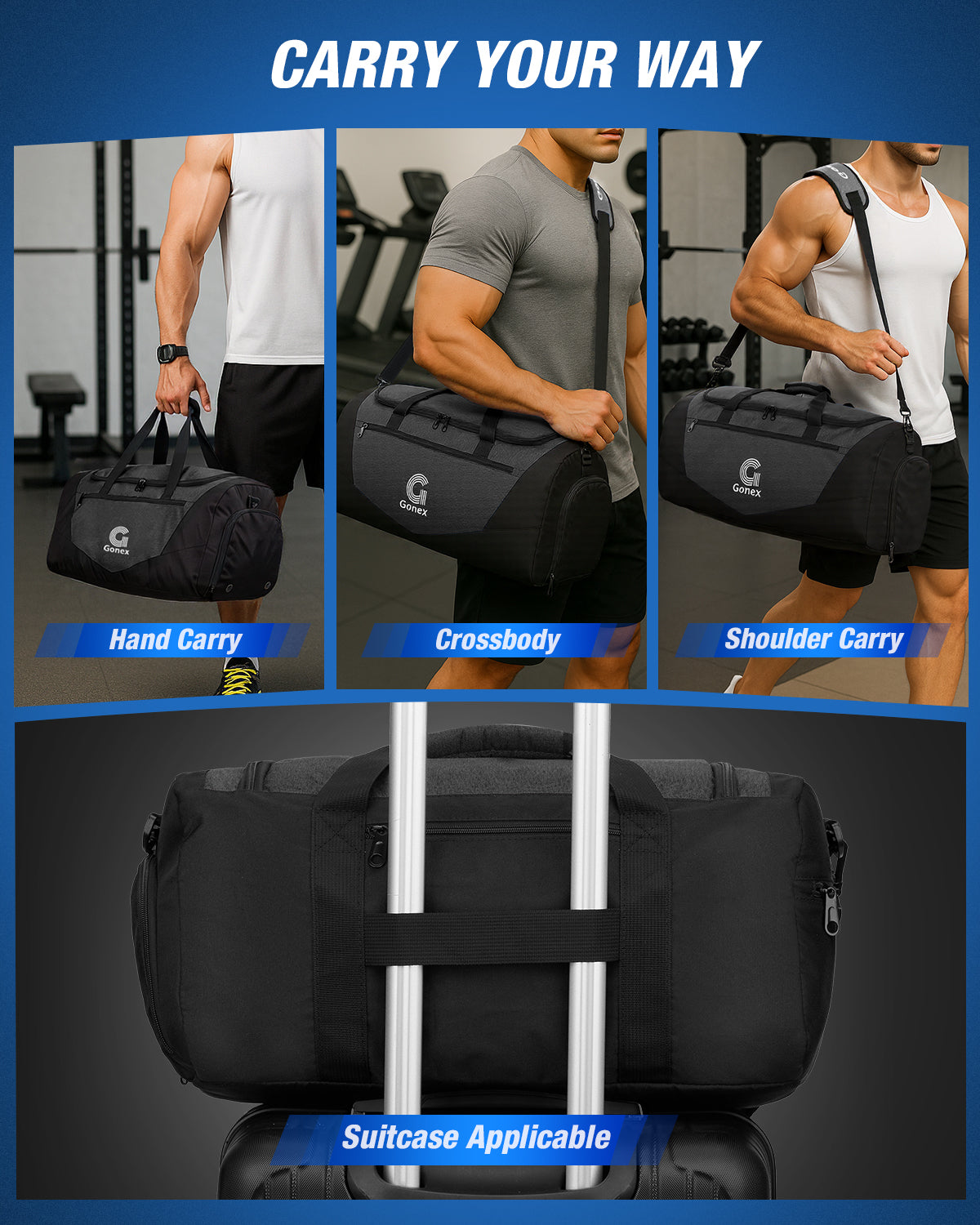 Gonex Gym Bag for Men Women, Water-Resistant Sports Duffel Bag with Shoe Compartment & Wet Pocket