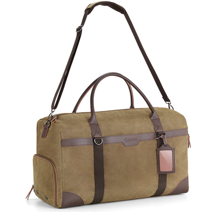 Gonex Waxed Canvas Duffle Bag, Water-Resistant Travel Duffel, Vintage Overnight Weekender Bag with Shoes Compartment for Men & Women