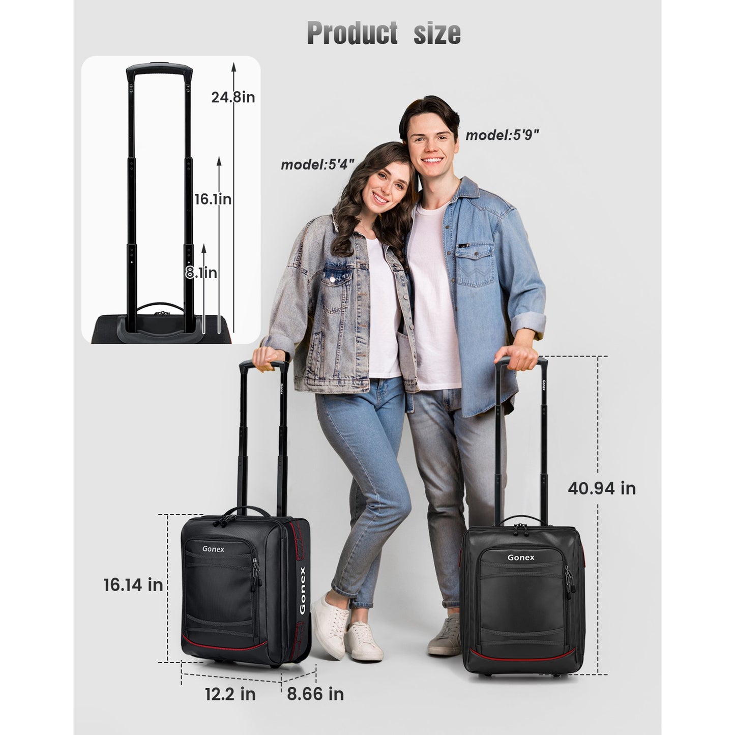 Gonex 16" Softside Carry On Luggage with Wheels, Water Repellent Rolling Underseater Suitcase