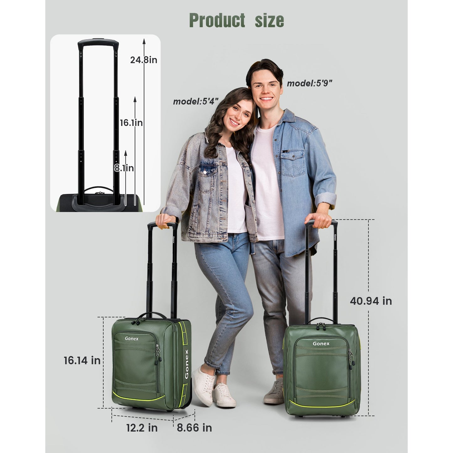 Gonex 16" Softside Carry On Luggage with Wheels, Water Repellent Rolling Underseater Suitcase