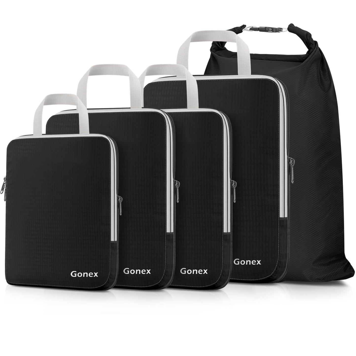 Gonex 5 Set Compression Packing Cubes, Expandable Travel Luggage Organizers with Laundry Bag