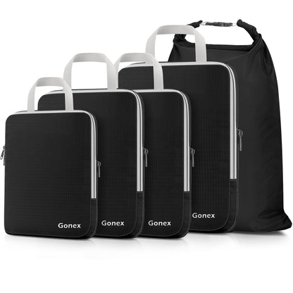 Gonex 5 Set Compression Packing Cubes, Expandable Travel Luggage Organizers with Laundry Bag