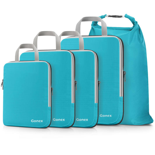 Gonex 5 Set Compression Packing Cubes, Expandable Travel Luggage Organizers with Laundry Bag
