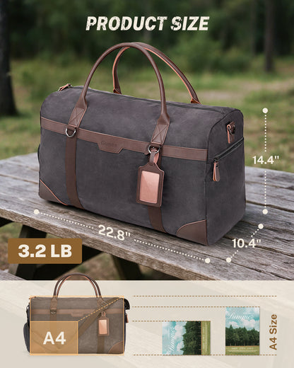 Gonex Waxed Canvas Duffle Bag, Water-Resistant Travel Duffel, Vintage Overnight Weekender Bag with Shoes Compartment for Men & Women