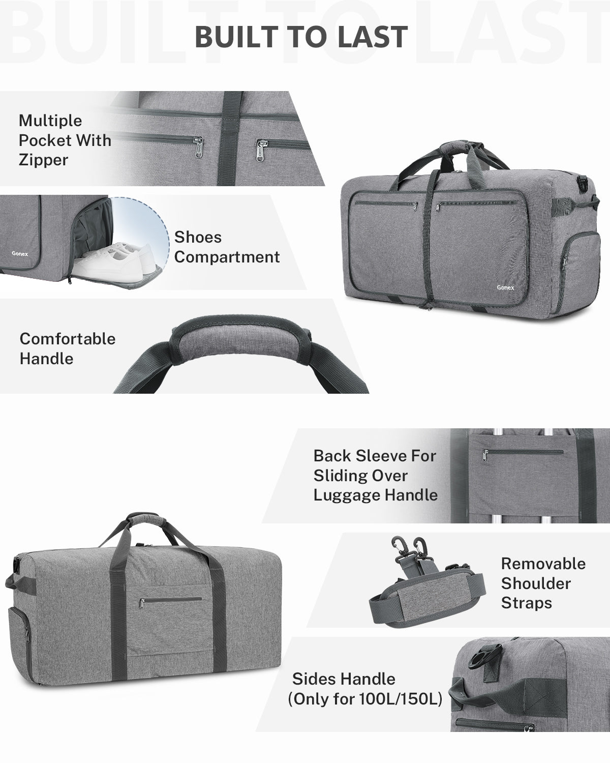 Gonex Large Foldable Travel Duffle Bag 100L, Water-Resistant Weekend Overnight Duffel Gym Bag with Shoes Compartment for Men Women