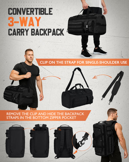 Gonex Travel Duffel Bag for Men, 3 in 1 Gym Bag Backpack with Shoes Compartment for Sports Weekender Workout