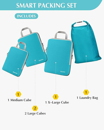 Gonex 5 Set Compression Packing Cubes, Expandable Travel Luggage Organizers with Laundry Bag