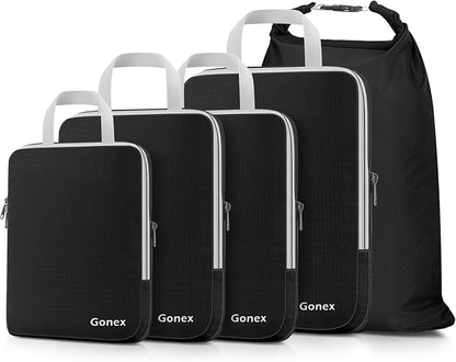 Gonex 5 Set Compression Packing Cubes, Expandable Travel Luggage Organizers with Laundry Bag