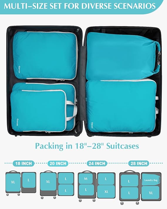 Gonex 5 Set Compression Packing Cubes, Expandable Travel Luggage Organizers with Laundry Bag