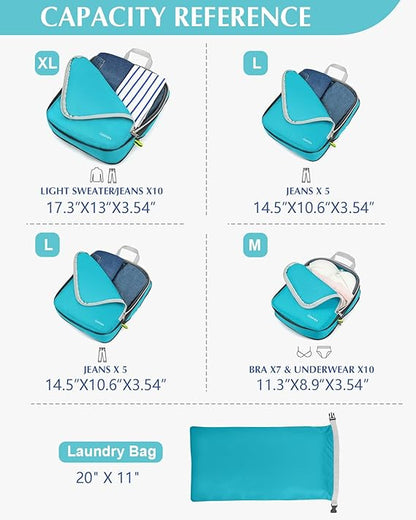 Gonex 5 Set Compression Packing Cubes, Expandable Travel Luggage Organizers with Laundry Bag