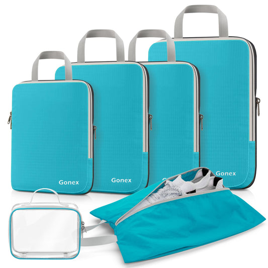 Gonex 6 Pcs Compression Packing Cubes with Shoe Bag, Clear Toiletry Bag