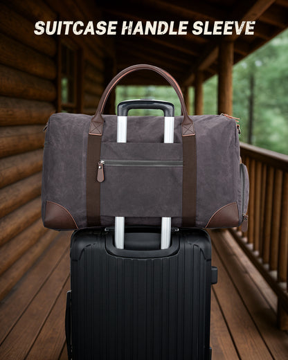 Gonex Waxed Canvas Duffle Bag, Water-Resistant Travel Duffel, Vintage Overnight Weekender Bag with Shoes Compartment for Men & Women