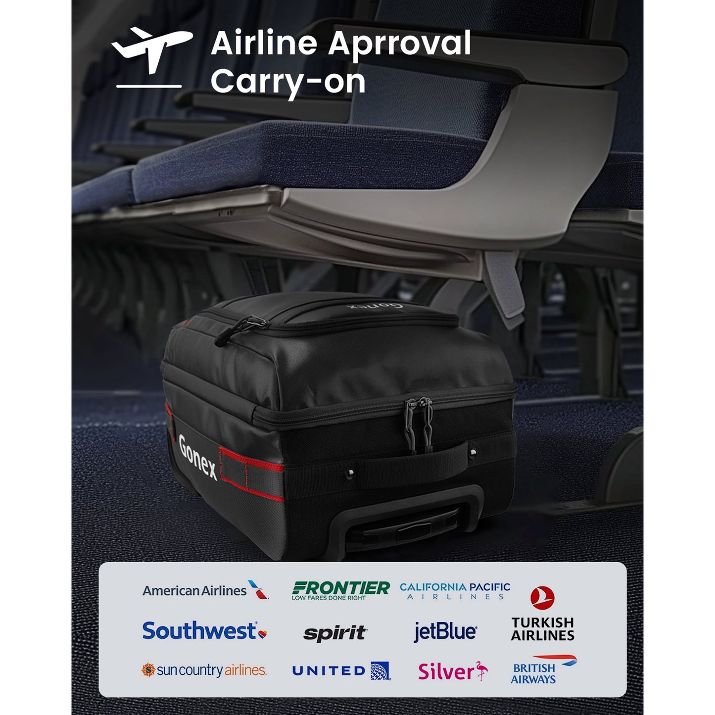 Gonex 16" Softside Carry On Luggage with Wheels, Water Repellent Rolling Underseater Suitcase