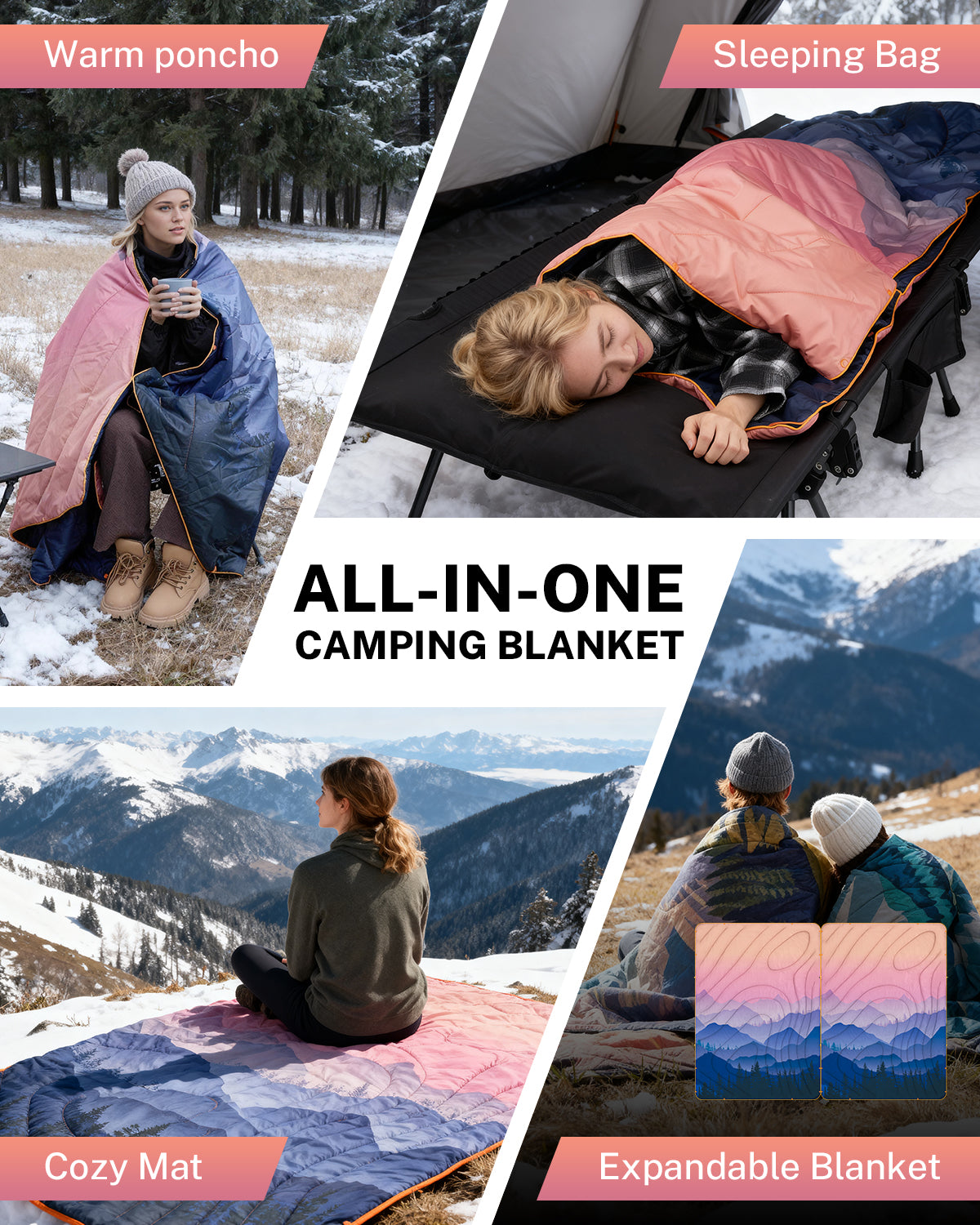 Gonex Puffy Camping Blanket, Ultralight Packable Wearable Blanket Down Alternative Quilt with Snap Buttons for Outdoor, Travel, Picnic, 79" x 55"