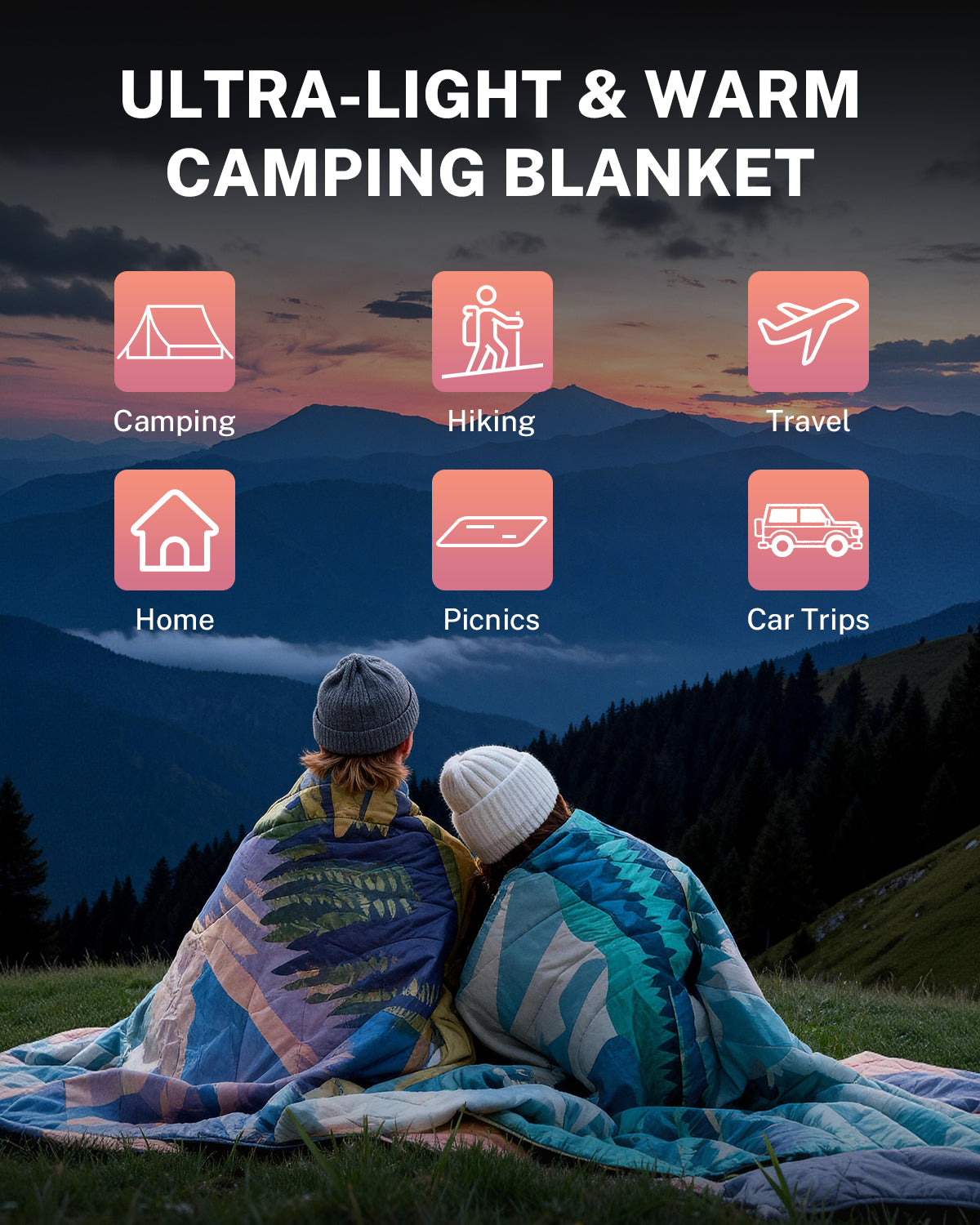 Gonex Puffy Camping Blanket, Ultralight Packable Wearable Blanket Down Alternative Quilt with Snap Buttons for Outdoor, Travel, Picnic, 79" x 55"