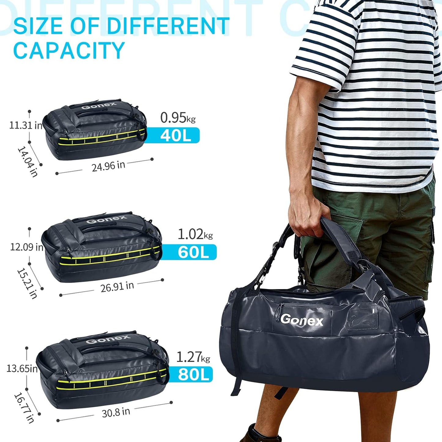 Gonex 60L Water Repellent Duffel Bag, Outdoor Heavy Duty Backpack