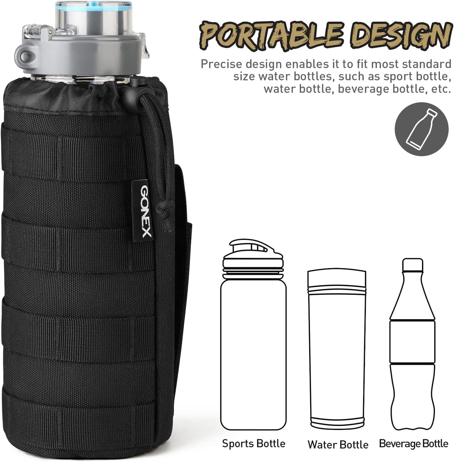 Gonex Tactical MOLLE Water Bottle Pouch, Drawstring Open Top & Mesh Bottom
