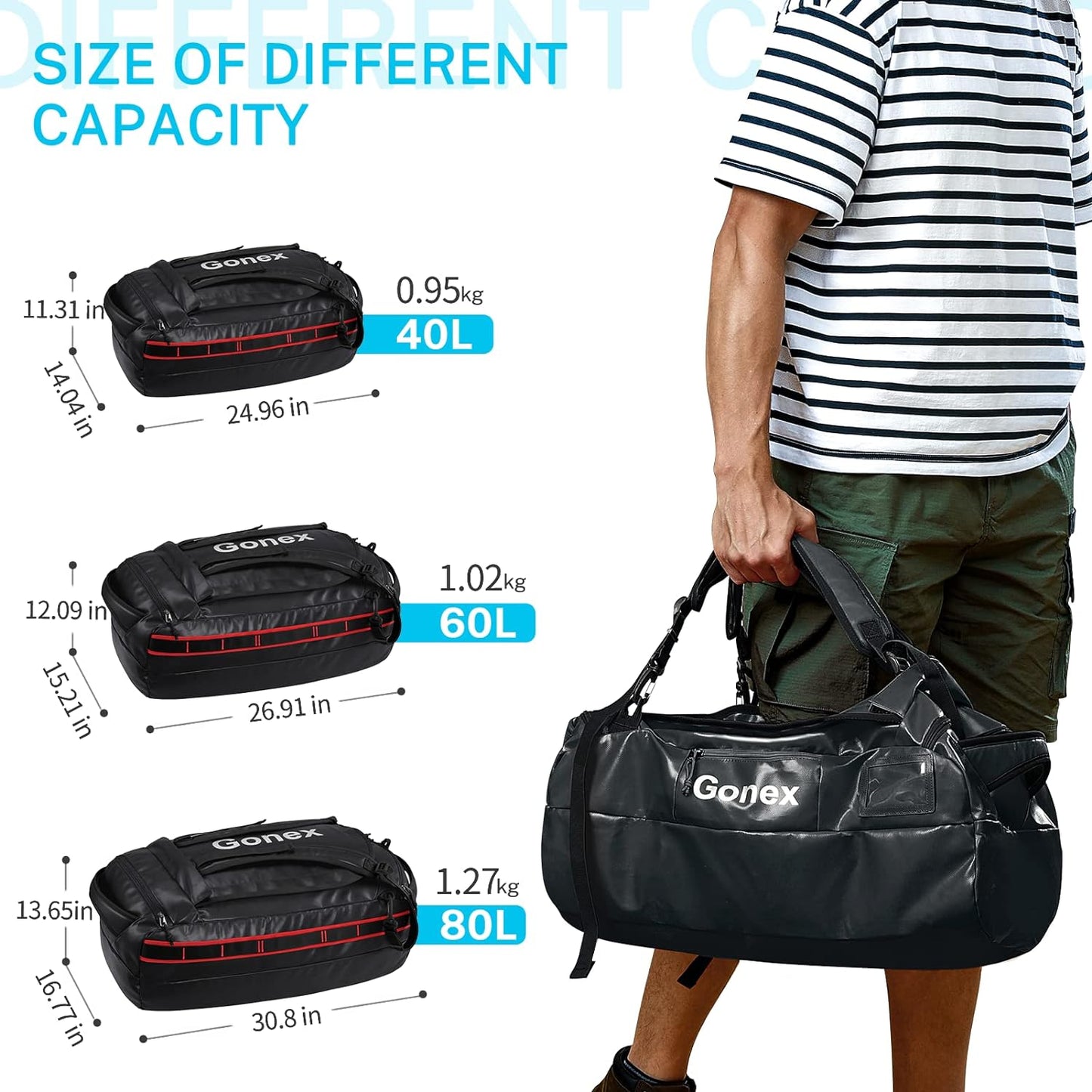 Gonex 60L Water Repellent Duffel Bag, Outdoor Heavy Duty Backpack