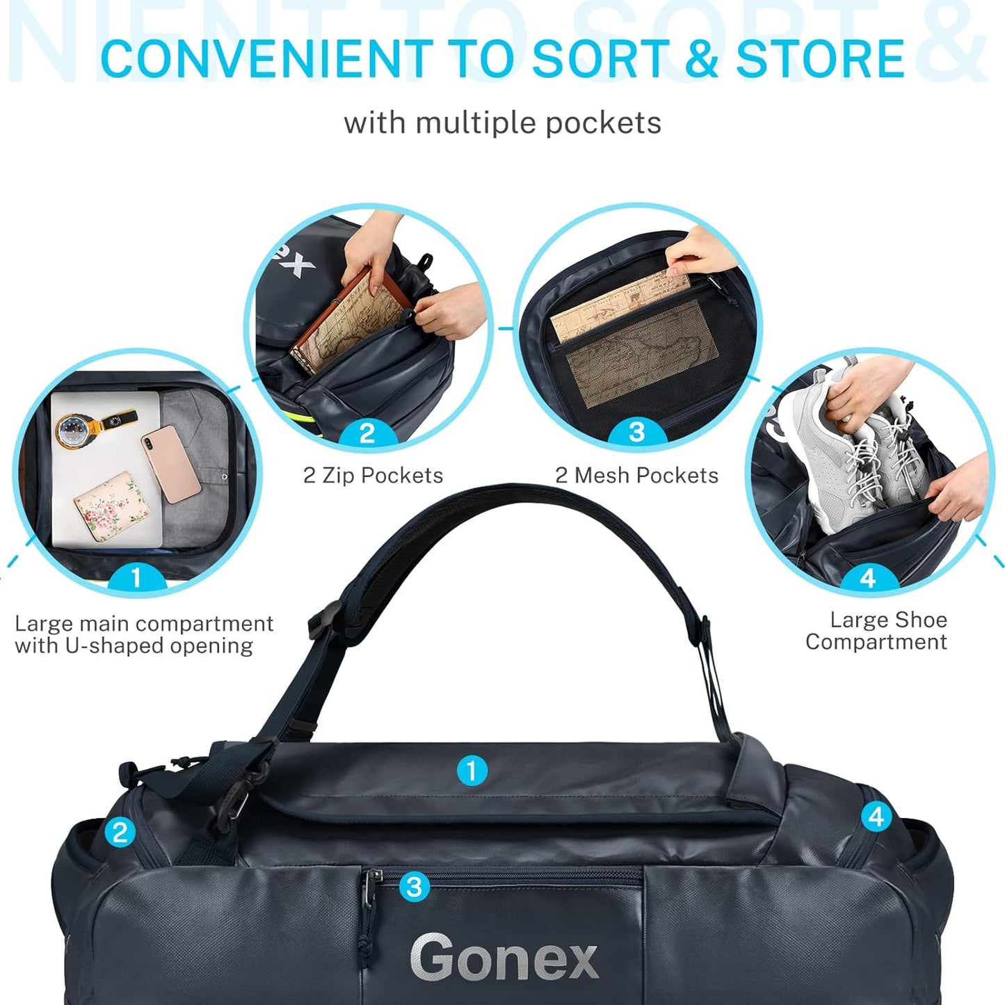 Gonex 60L Water Repellent Duffel Bag, Outdoor Heavy Duty Backpack
