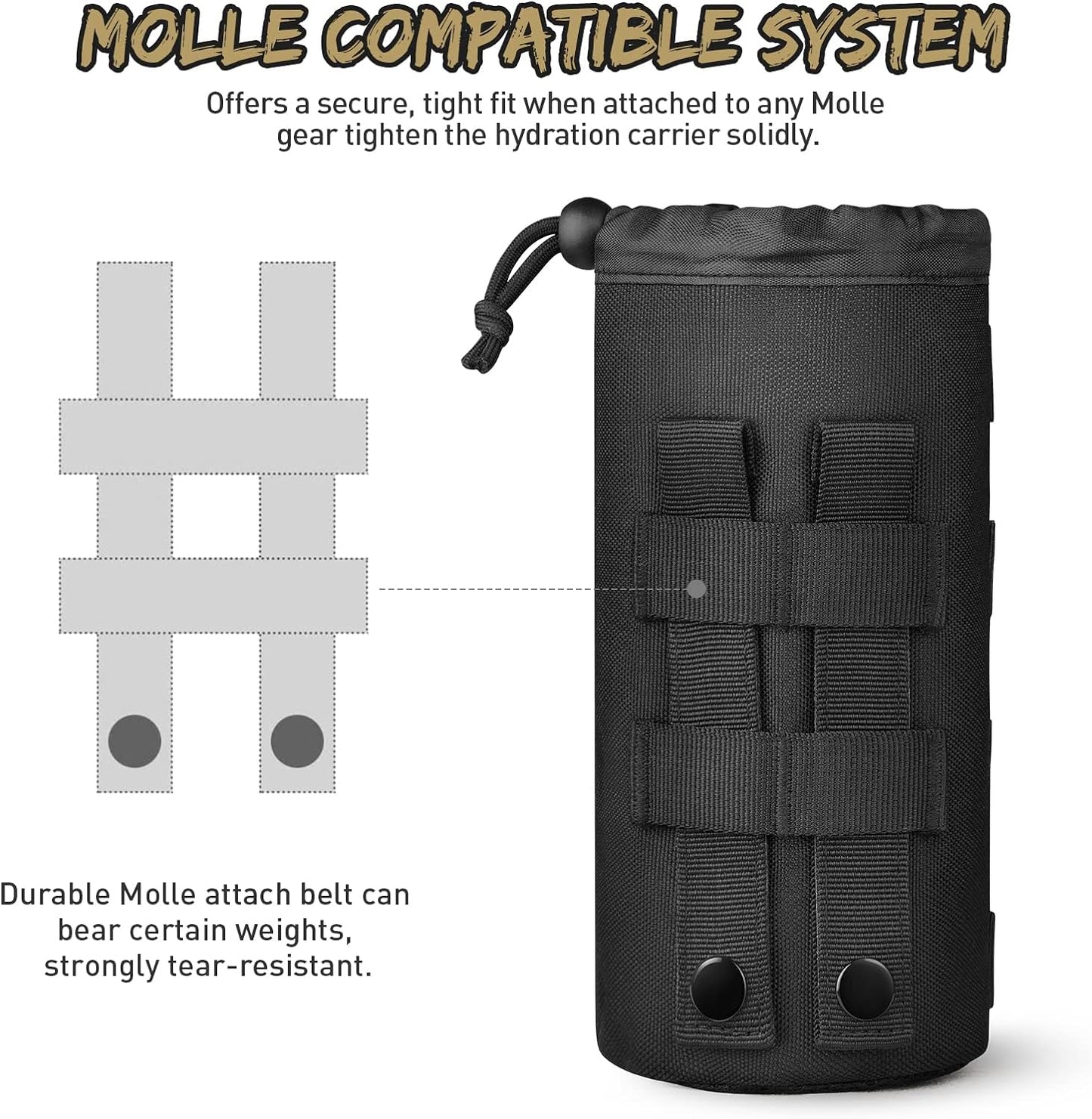 Gonex Tactical MOLLE Water Bottle Pouch, Drawstring Open Top & Mesh Bottom