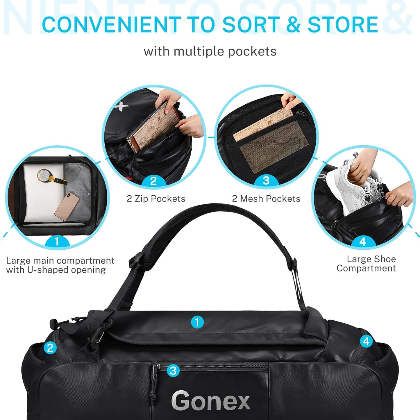 Gonex 60L Water Repellent Duffel Bag, Outdoor Heavy Duty Backpack